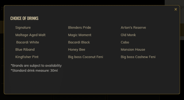 Alcohol Brands Available with the Deltin Casino Tickets Alcohol Brands Available with the Deltin Casino Tickets