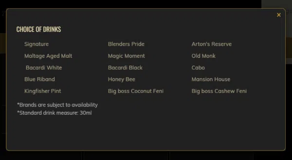 Alcohol Brands Available with the Deltin Casino Tickets 